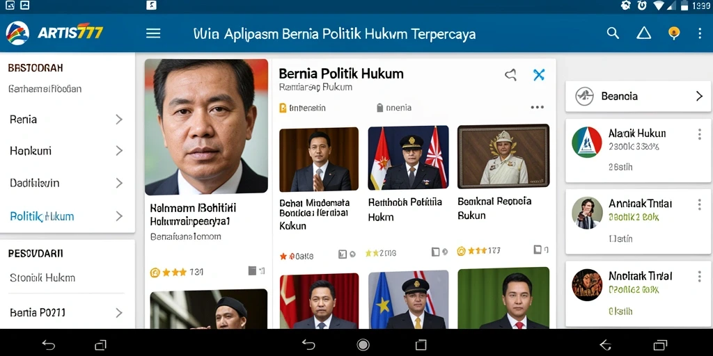 Tampilan utama aplikasi ARTIS777 menampilkan berita politik hukum terbaru.