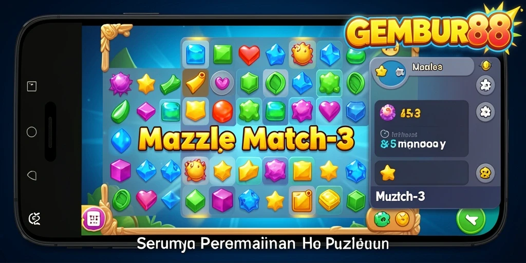 Antarmuka gameplay GEMBUR88 dengan elemen Puzzle Match-3.
