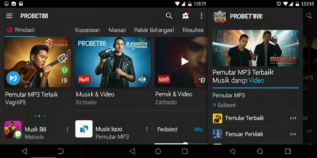 Antarmuka aplikasi PROBET88 untuk pemutaran MP3 yang menarik dan mudah digunakan.